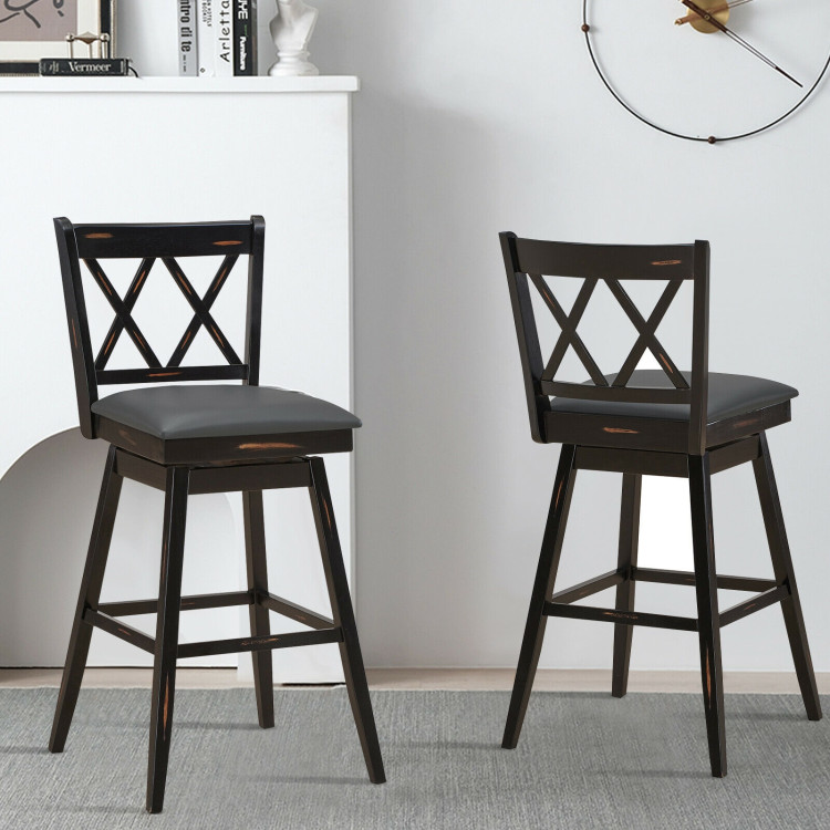 2 Pieces 29 Inches Swivel Counter Height Barstool Set with Rubber Wood Legs-BlackCostway Gallery View 6 of 11
