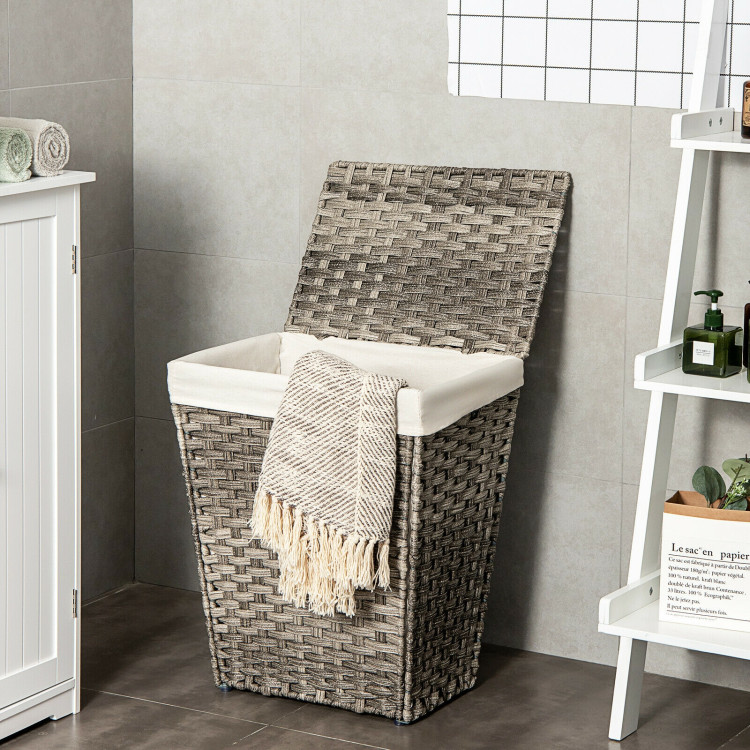 Foldable Handwoven Laundry Hamper with Removable Liner-GrayCostway Gallery View 1 of 12