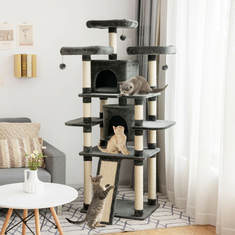 67 Inch Multi-Level Cat Tree with Cozy Perches Kittens Play House-Dark GrayCostway Gallery View 2 of 12
