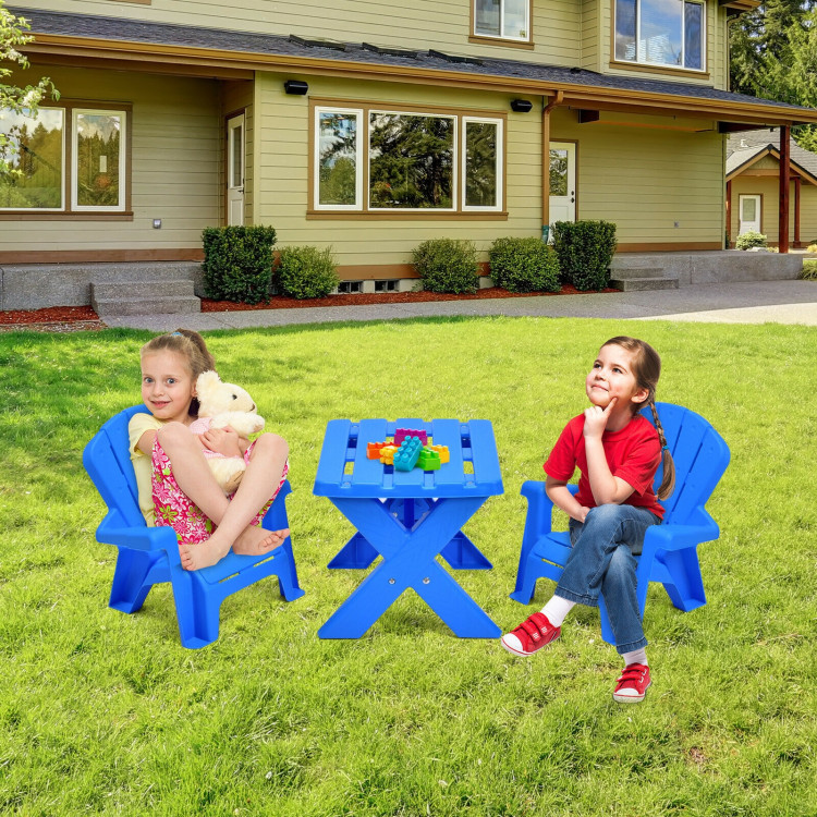 3-Piece Plastic Children Table Chair Set-BlueCostway Gallery View 6 of 12