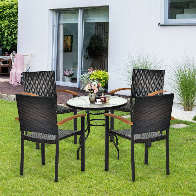 Set of 4 Outdoor Patio PE Rattan Dining Chairs with Powder-coated Steel FrameCostway Gallery View 2 of 12