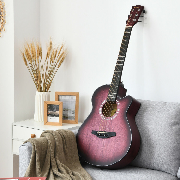 40 Inch Full Size Cutaway Acoustic Guitar Starter Guitarra Bundle Kit-RedCostway Gallery View 1 of 12