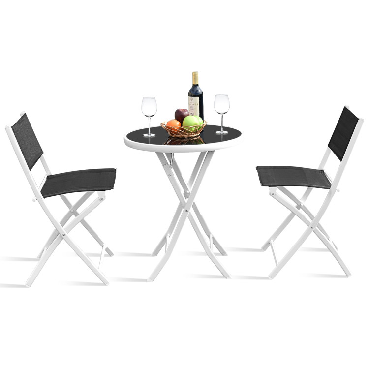 3 Pieces Patio Folding Bistro Set for Balcony or Outdoor Space-BlackCostway Gallery View 9 of 15
