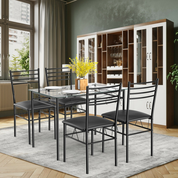 5 Pieces Dining Set with Tempered Glass Top Table and 4 Upholstered ChairsCostway Gallery View 9 of 14