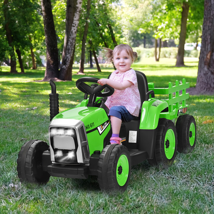 12V Ride on Tractor with 3-Gear-Shift Ground Loader for Kids 3+ Years Old-GreenCostway Gallery View 8 of 11