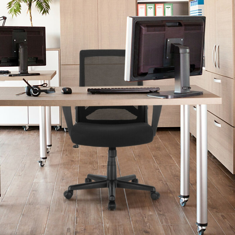 Height Adjustable Mid Back Task Chair Mesh Office Chair with Lumbar SupportCostway Gallery View 2 of 12