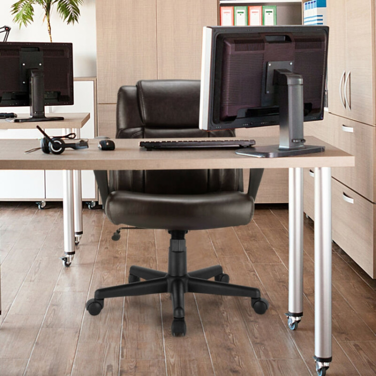  Adjustable Leather Executive Office Chair Computer Desk Chair with ArmrestCostway Gallery View 6 of 12