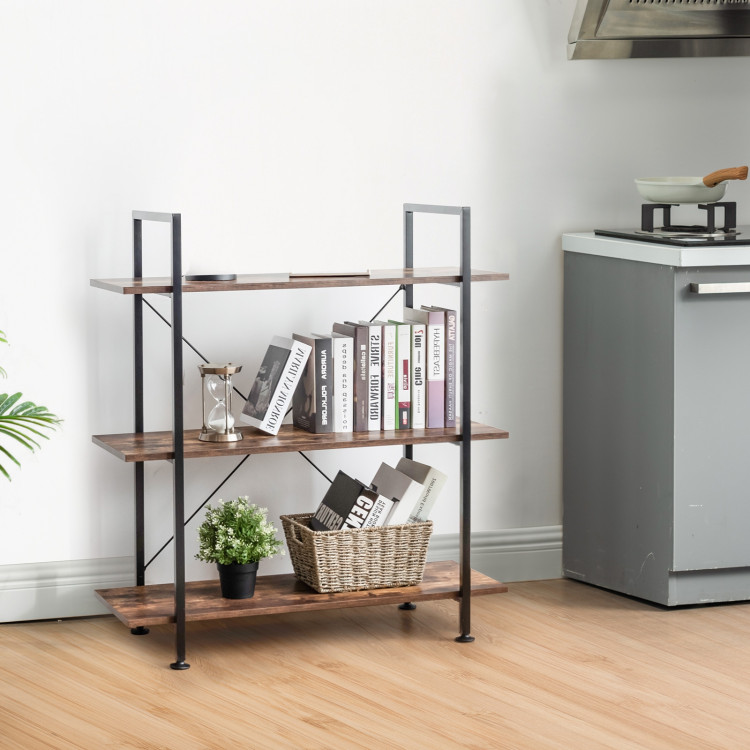 3/5 Tiers Industrial Bookcase with Metal Frame for Home Office-3-TierCostway Gallery View 7 of 12