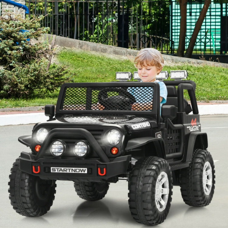 12V Kids Remote Control Electric  Ride On Truck Car with Lights and Music -BlackCostway Gallery View 6 of 12