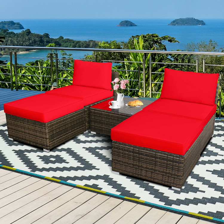 5 Pieces Patio Rattan Furniture Set with Cushioned Armless Sofa-RedCostway Gallery View 2 of 12