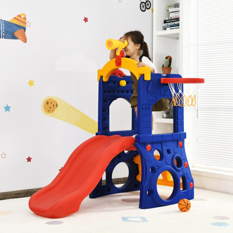 6-in-1 Freestanding Kids Slide with Basketball Hoop and Ring TossCostway Gallery View 2 of 12