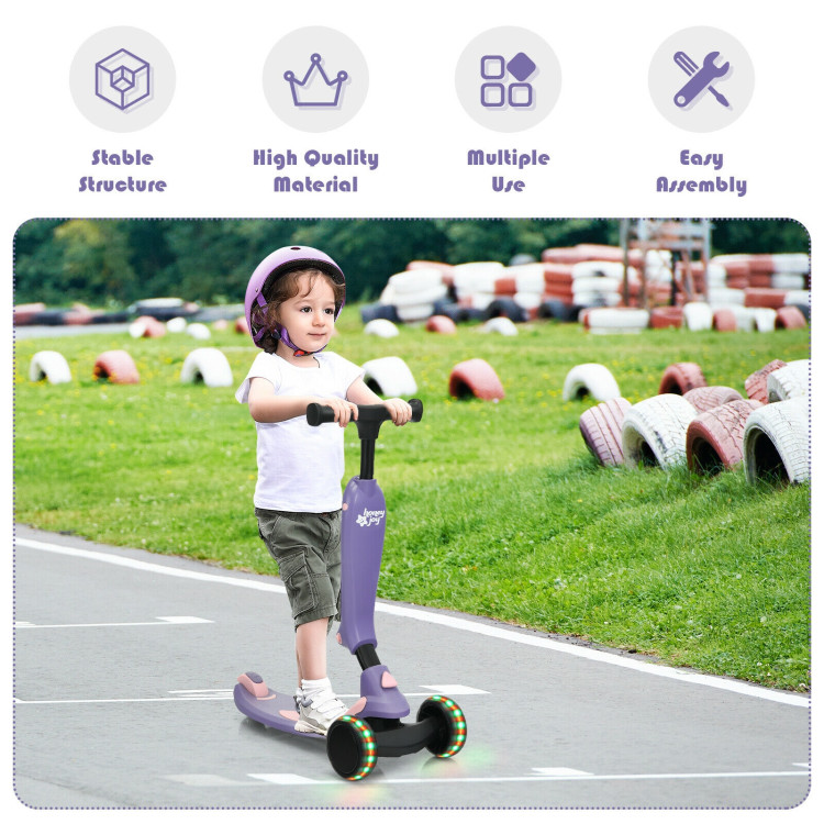 2-in-1 Kids Kick Scooter with Flash Wheels for Girls and Boys from 1.5 to 6 Years Old-PurpleCostway Gallery View 2 of 10