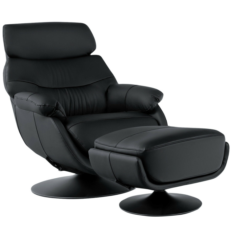360° Swivel Leather Lounge Chair with Ottoman and Thick Footstool-BlackCostway Gallery View 3 of 12