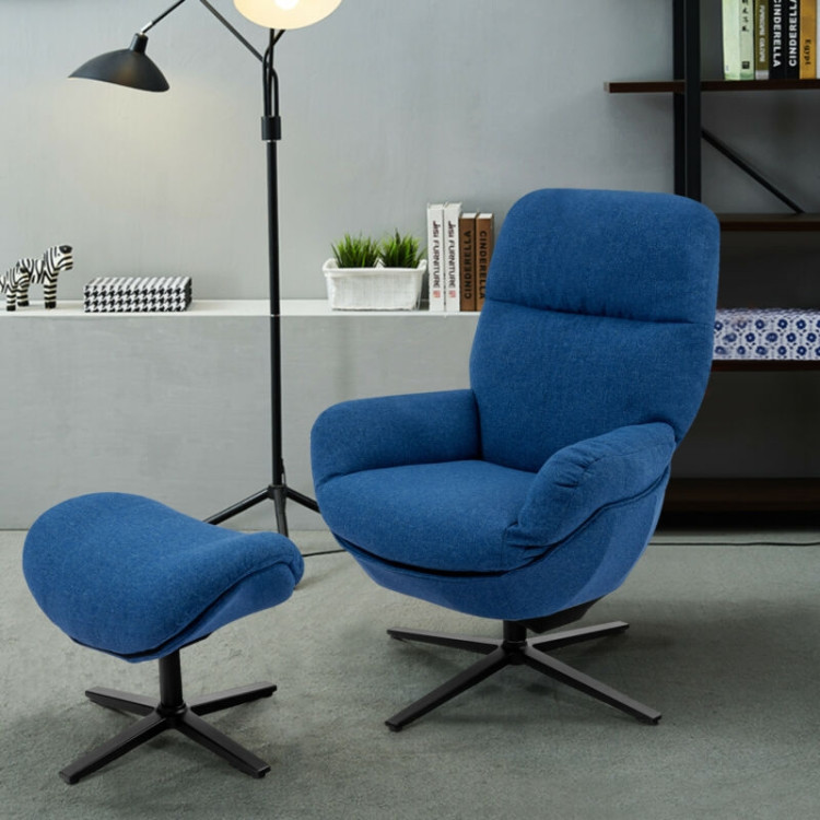 Upholstered Swivel Lounge Chair with Ottoman and Rocking Footstool-BlueCostway Gallery View 6 of 12