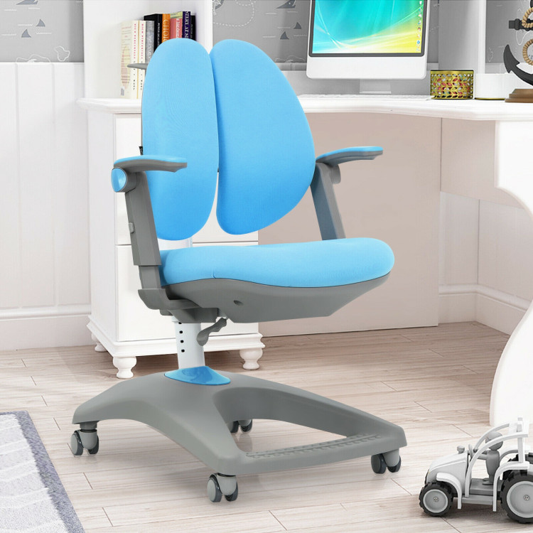 Kids Adjustable Height Depth Study Desk Chair with Sit-Brake Casters-BlueCostway Gallery View 1 of 12