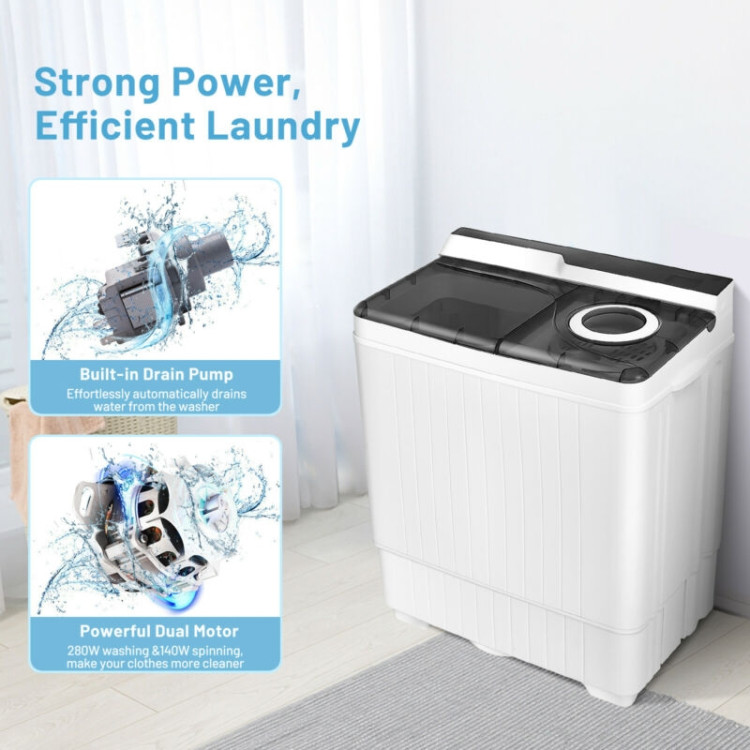 26 Pound Portable Semi-automatic Washing Machine with Built-in Drain Pump-GrayCostway Gallery View 10 of 12