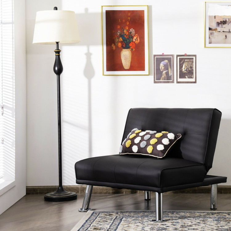 Folding PU Leather Single Sofa with Metal Legs and Adjustable Backrest-BlackCostway Gallery View 1 of 12