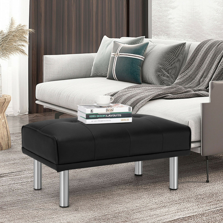 Rectangle Tufted Ottoman with Stainless Steel Legs for Living Room-BlackCostway Gallery View 2 of 12