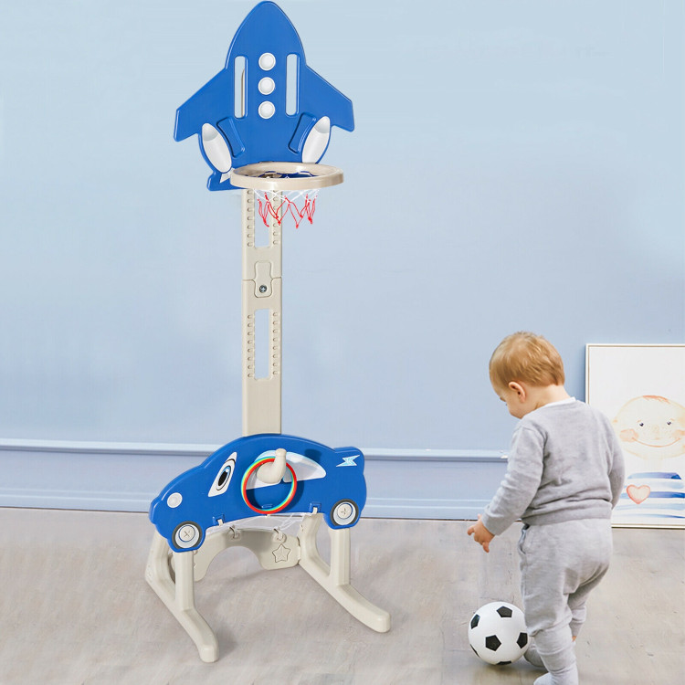 3-in-1 Basketball Hoop for Kids Adjustable Height Playset with Balls-BlueCostway Gallery View 6 of 12