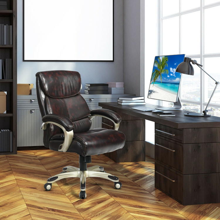 Adjustable Executive Office Recliner Chair with High Back and Lumbar Support-BrownCostway Gallery View 6 of 11