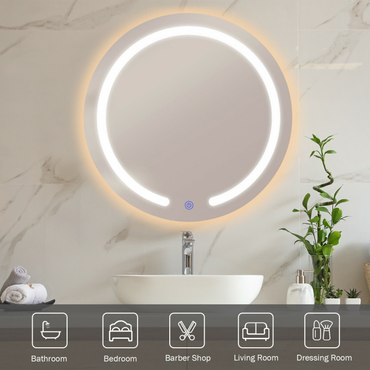 20 Inch LED Touch Button Wall Mount Bathroom Round MirrorCostway Gallery View 3 of 11