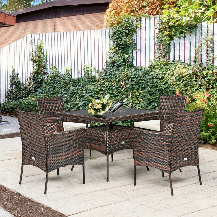 Outdoor 5 Pieces Dining Table Set with 1 Table and 4 Single SofasCostway Gallery View 6 of 12