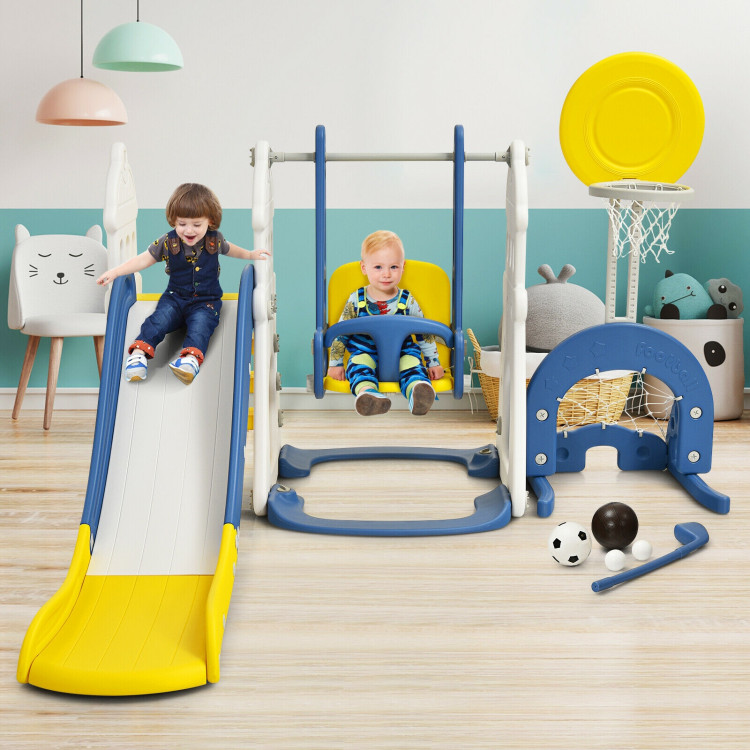 6-in-1 Slide and Swing Set with Ball Games for Toddlers-BlueCostway Gallery View 2 of 12
