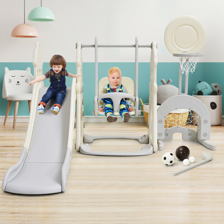 6-in-1 Slide and Swing Set with Ball Games for Toddlers-WhiteCostway Gallery View 1 of 12