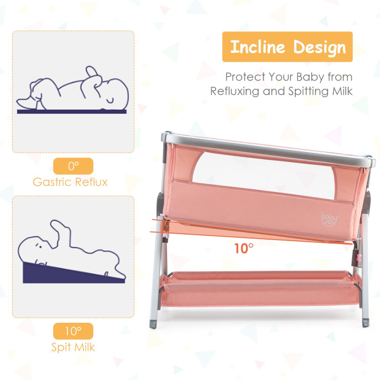 Baby Bed Side Crib Portable Adjustable Infant Travel Sleeper Bassinet-PinkCostway Gallery View 9 of 12