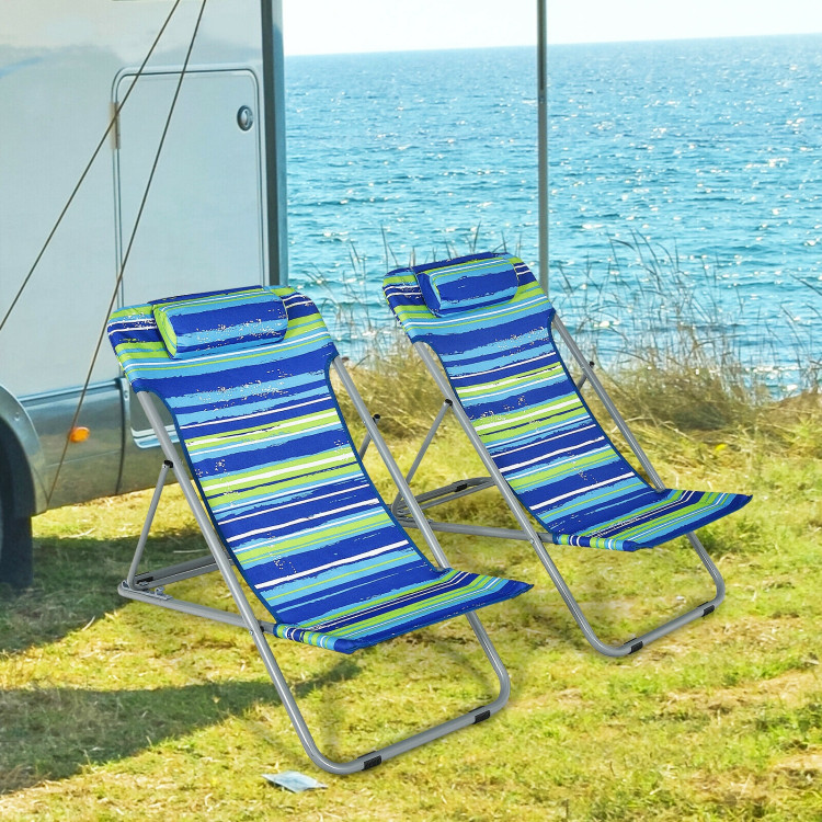 Portable Beach Chair Set of 2 with Headrest -BlueCostway Gallery View 6 of 10