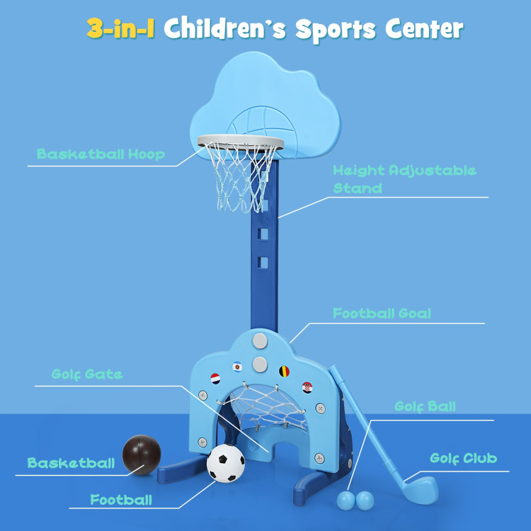 3-in-1 Kids Basketball Hoop Set with Balls-BlueCostway Gallery View 11 of 12