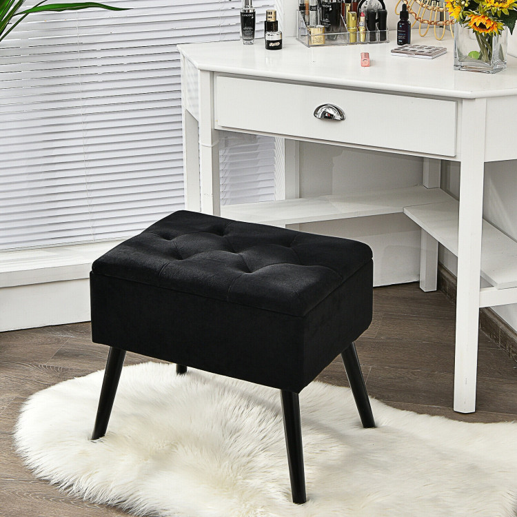 Velvet Storage Ottoman with Solid Wood Legs for Living Room BedroomCostway Gallery View 7 of 12
