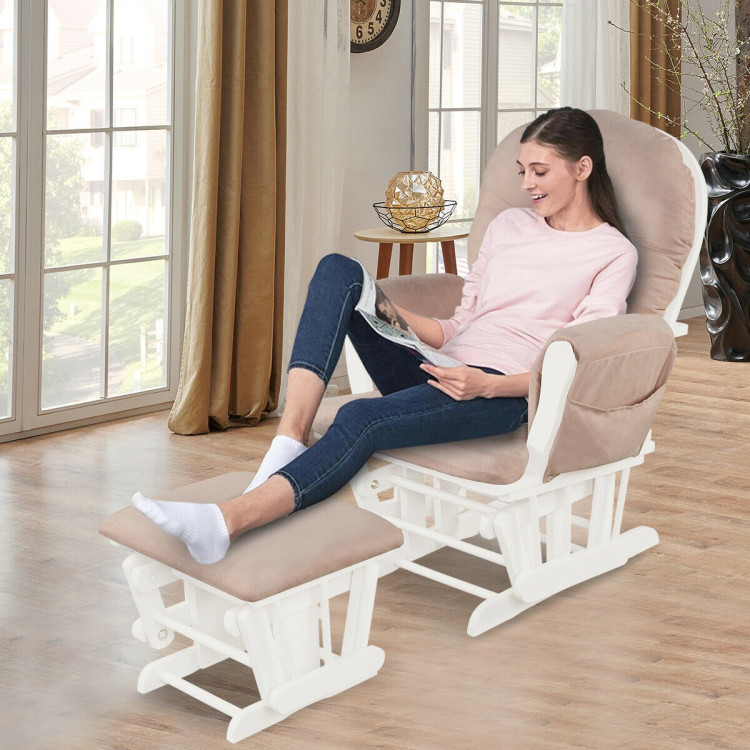 Wood Glider and Ottoman Set with Padded Armrests and Detachable Cushion-PinkCostway Gallery View 1 of 11
