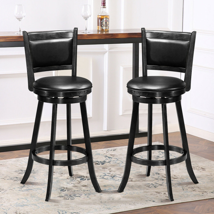 Set of 2 29 Inch Swivel Bar Height Stool Wood Dining Chair Barstool-BlackCostway Gallery View 1 of 12