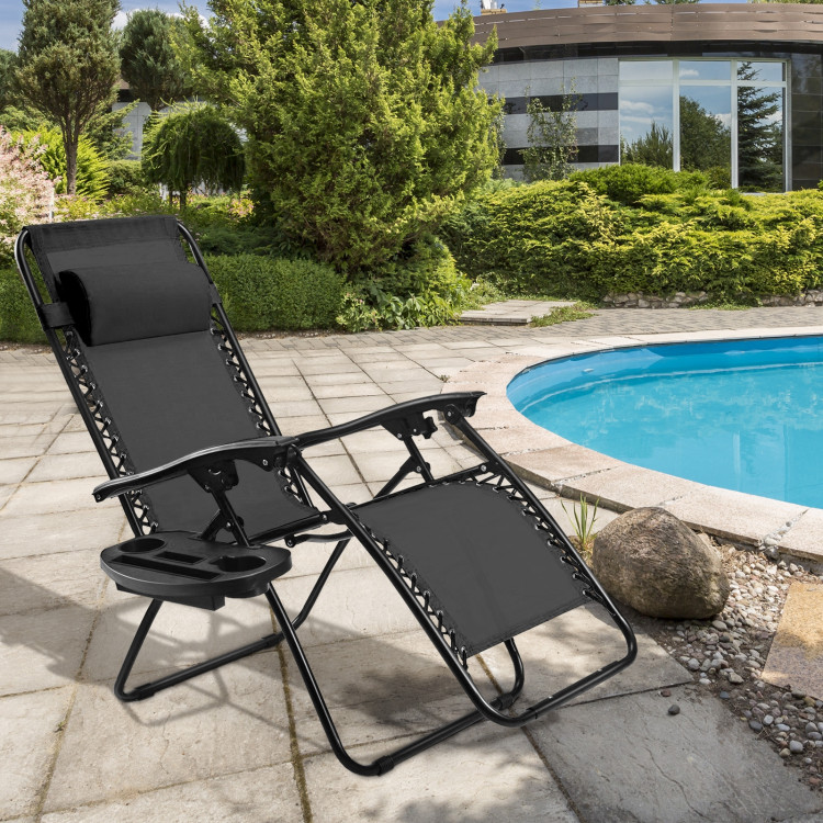 Outdoor Folding Zero Gravity Reclining Lounge Chair with Utility Tray-BlackCostway Gallery View 7 of 16