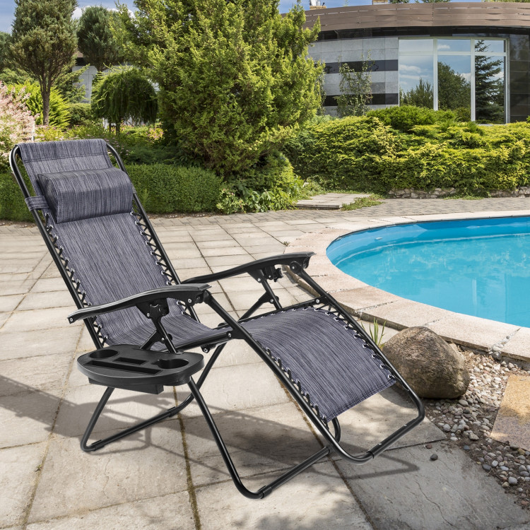 Outdoor Folding Zero Gravity Reclining Lounge Chair with Utility Tray-GrayCostway Gallery View 7 of 17