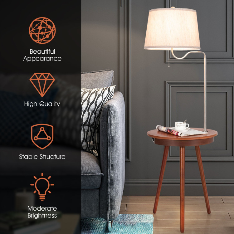 End Table Lamp Bedside Nightstand Lighting with Wireless Charger-BrownCostway Gallery View 2 of 13
