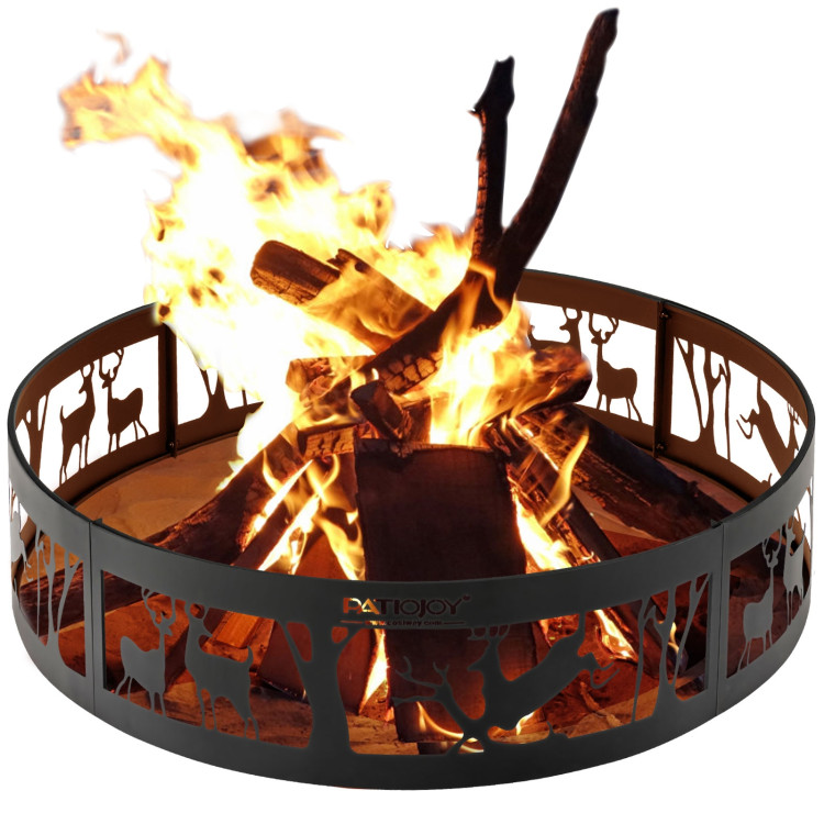 36 Inch Metal Fire Pit Ring Deer with Extra Poker Bonfire Liner for CampfireCostway Gallery View 8 of 11