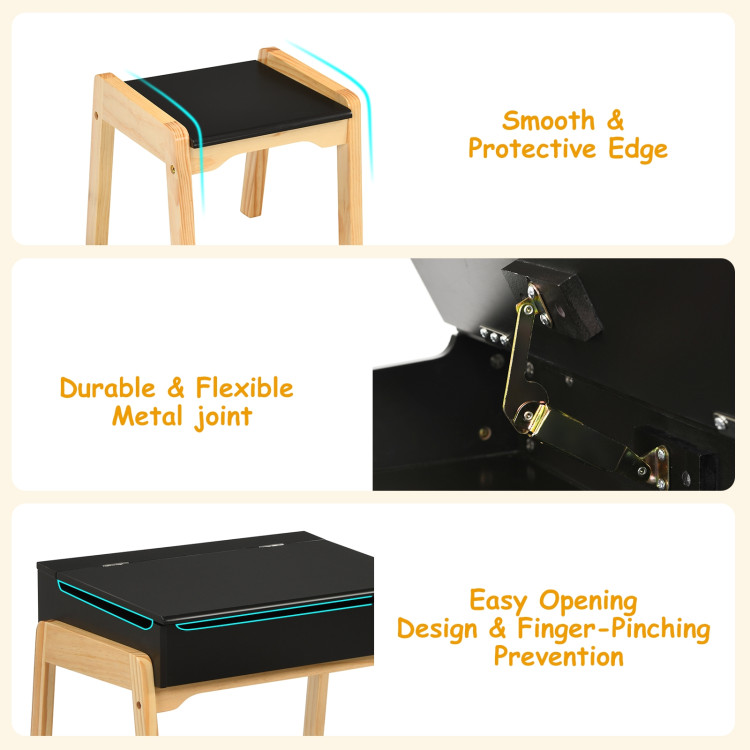 Kids Activity Table and Chair Set with Storage Space for Homeschooling-BlackCostway Gallery View 5 of 9