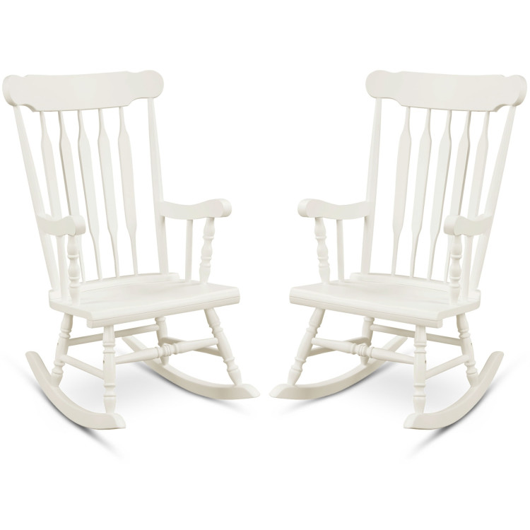 Rocking Chair with Solid Wooden Frame for Garden and Patio-WhiteCostway Gallery View 11 of 13