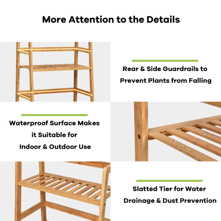 4-Tier Bamboo Plant Rack with Guardrails Stable and Space-Saving-NaturalCostway Gallery View 12 of 12
