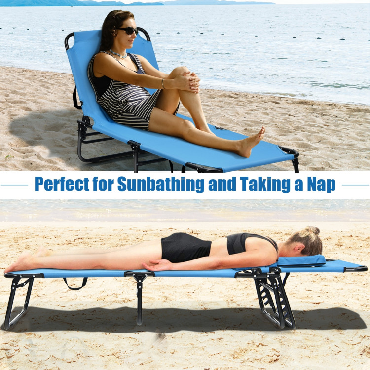 Outdoor Folding Chaise Beach Pool Patio Lounge Chair Bed with Adjustable Back and HoleCostway Gallery View 2 of 10