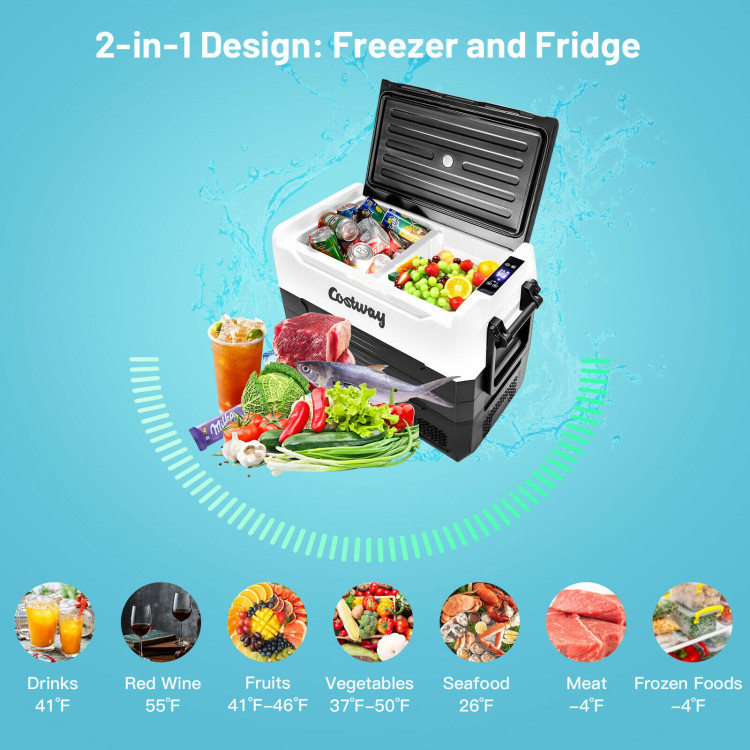 58 Quarts Car Refrigerator Portable RV Freezer Dual Zone with Wheel-BlackCostway Gallery View 7 of 12