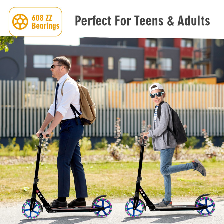 Aluminum Folding Kick Scooter with LED Wheels for Adults and Kids-BlackCostway Gallery View 12 of 13