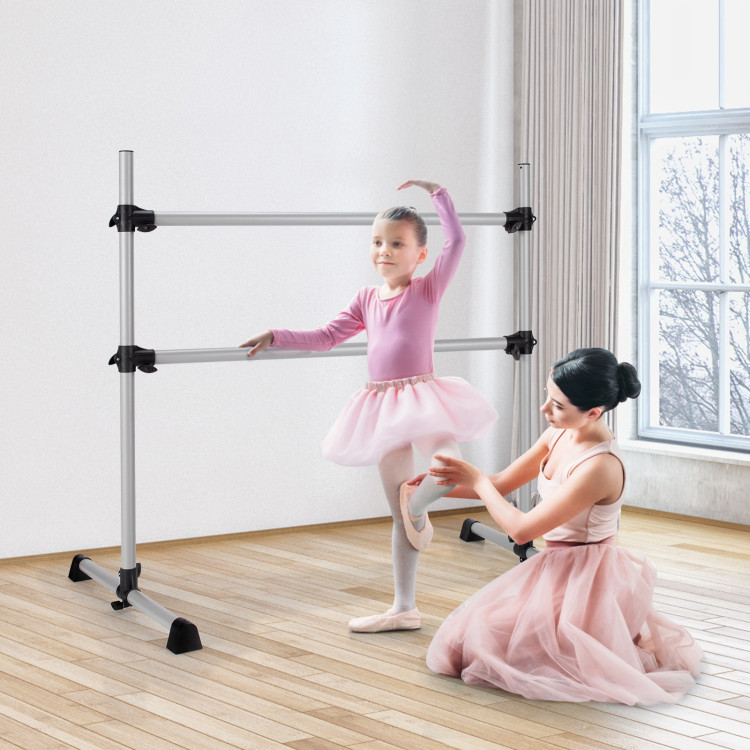 4 Feet Double Ballet Barre Bar with Adjustable Height-SilverCostway Gallery View 10 of 12