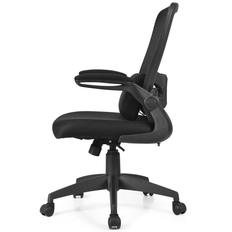 Ergonomic Desk Chair with Lumbar Support and Flip up Armrest-BlackCostway Gallery View 6 of 11