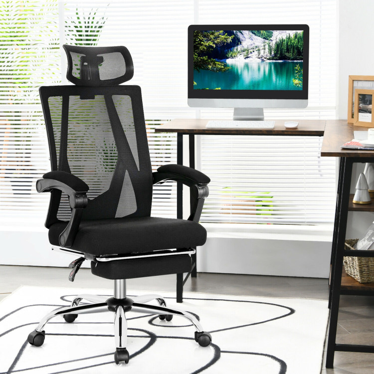 Ergonomic Recliner Mesh Office Chair with Adjustable Footrest-BlackCostway Gallery View 6 of 12
