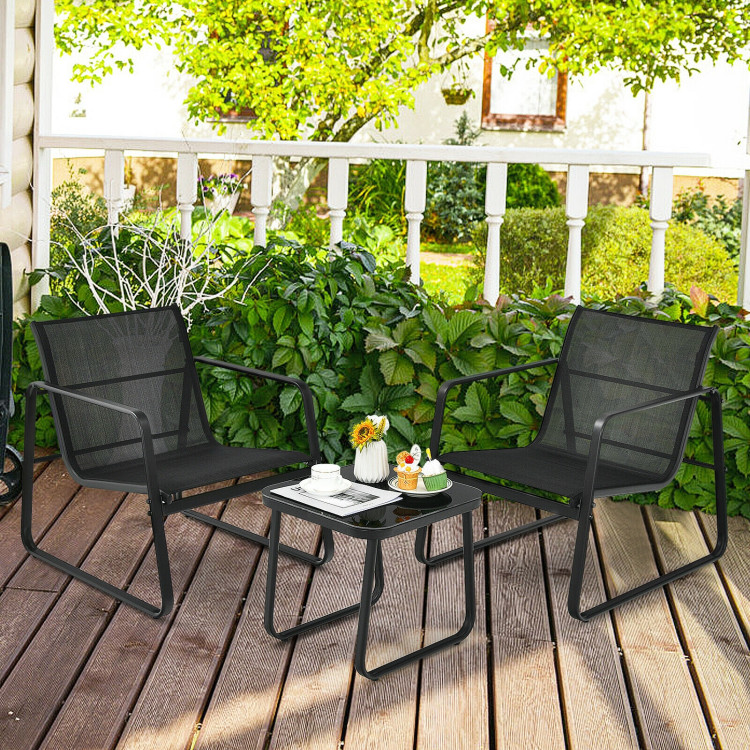 3 Pieces Patio Bistro Furniture Set with Glass Top Table Garden Deck-BlackCostway Gallery View 6 of 11