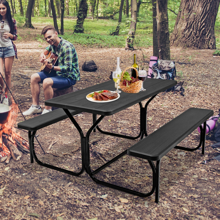 Picnic Table Bench Set for Outdoor Camping -BlackCostway Gallery View 8 of 12