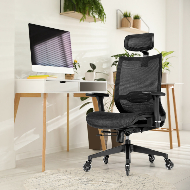 Adjustable Mesh Computer Chair with Sliding Seat and Lumbar Support-BlackCostway Gallery View 7 of 12